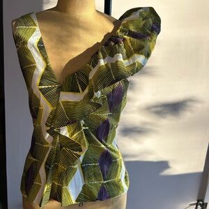 Zara African Wax Print asymmetric poplin top